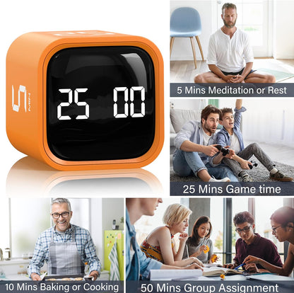 Rotating Pomodoro Timer 5, 25, 10 50 Minutes Preset, Desk Productivity Flip Timer, ADHD Tool Cube Countdown Stopwatch, Vibration/High/Low Volume/Custom Modes, for Work, Study, Back to School, Kitchen
