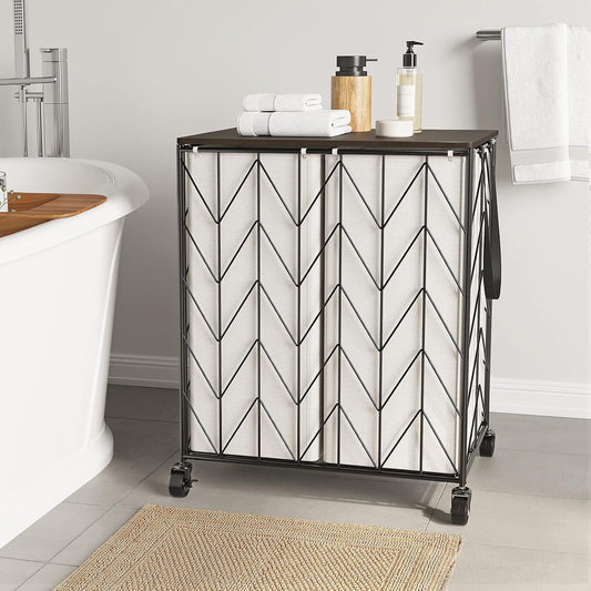 WOWLIVE Laundry Hamper 3 Section with Lid, 142L Laundry Basket with Wheels | Rolling Dirty Clothes Hamper with Removable Bags, Large Iron-Made Laundry Basket Organizer Laundry Sorter for Dorm, Beige