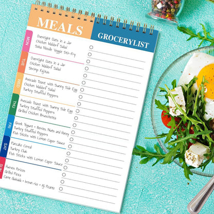 Weekly Meal Planner and Grocery List - 50 Undated Sheets Planning Pad for Organized Daily Menu, Tear-Off Notepad for Convenient Shopping