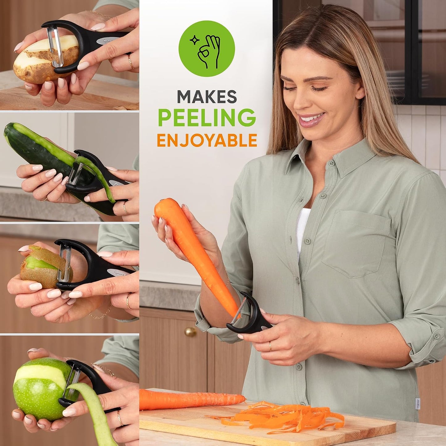 Spring Chef 3pcs Vegetable Peelers for Kitchen, Swivel, Y & Julienne Peeler | Premium Stainless Steel Potato Peelers with Soft Grip Handles, Ultra Sharp Blades for Fruits, Veggies, Apples, Carrots