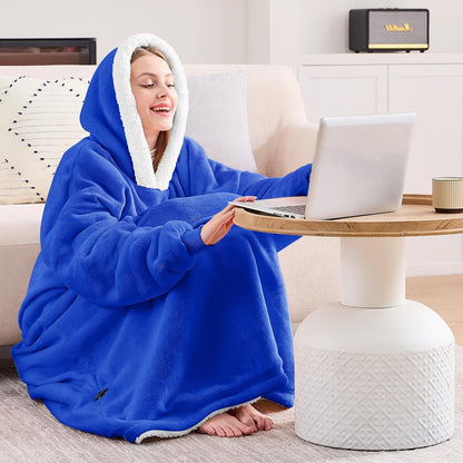 yescool Wearable Blanket Hoodie, Flannel Sherpa Fleece Blanket Sweatshirt for Adults Women Men,One Size Fits All - Colors A