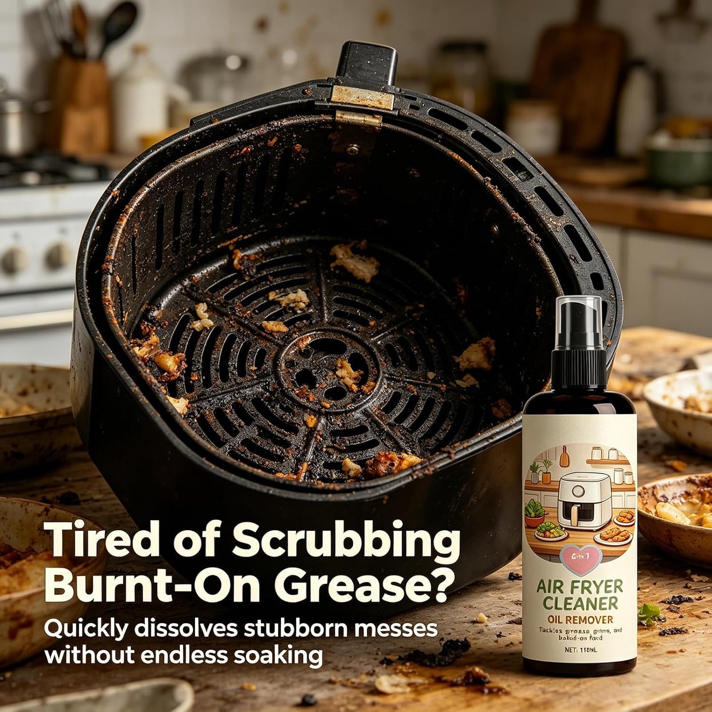 2-in-1 Air Fryer Cleaner Spray, Heavy Duty Oil Remover and Degreaser (2) | Safe for non-stick baskets, racks, and trays. Instantly dissolves tough baked-on grease with a non-scratch formula.