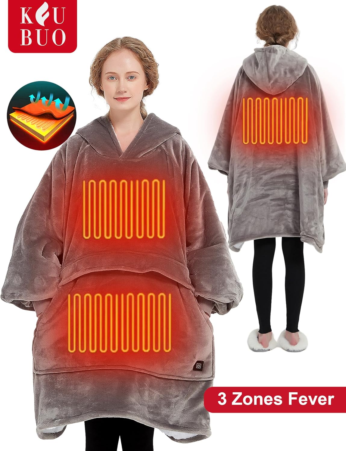 KFUBUO Wearable Heated Blanket Cordless Oversized Hoodie Sweatshirt