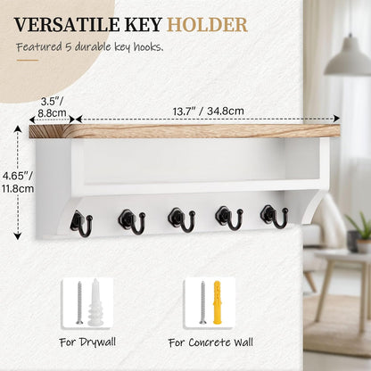 Nekon Key Holder Wall Mount, Wall Organizer Shelf with 5 Key Hooks | Wall Mounted Key Rack Room Decor for Home and Apartment Essentials