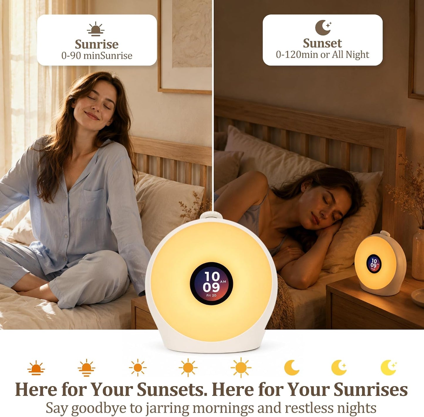 Sunrise Alarm Clock with 3 Unique Wake Up Modes for Every Sleeper, Sound Machine Night Light with 10 Natural White Noise Sounds and 8 Dimmable Ambient Mood Lighting for Bedrooms, Adults, Kids