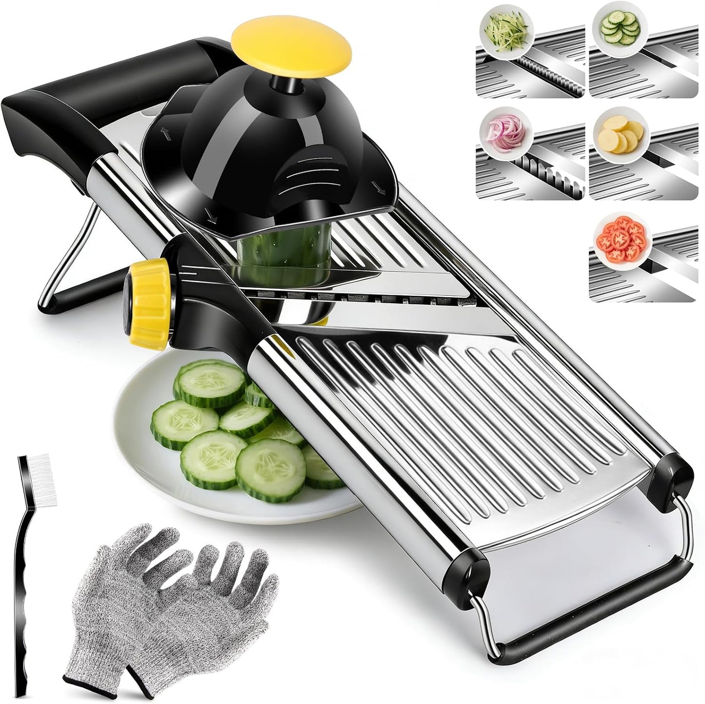 Masthome Mandoline Slicer for Kitchen,Adjustable Mandoline Food Slicer | Sharp Stainless Steel Blade,Chopper Vegetable Cutter for Potato,Onion,Fruit,INCLUDING Food Holder,Gloves,Cleaning Brush