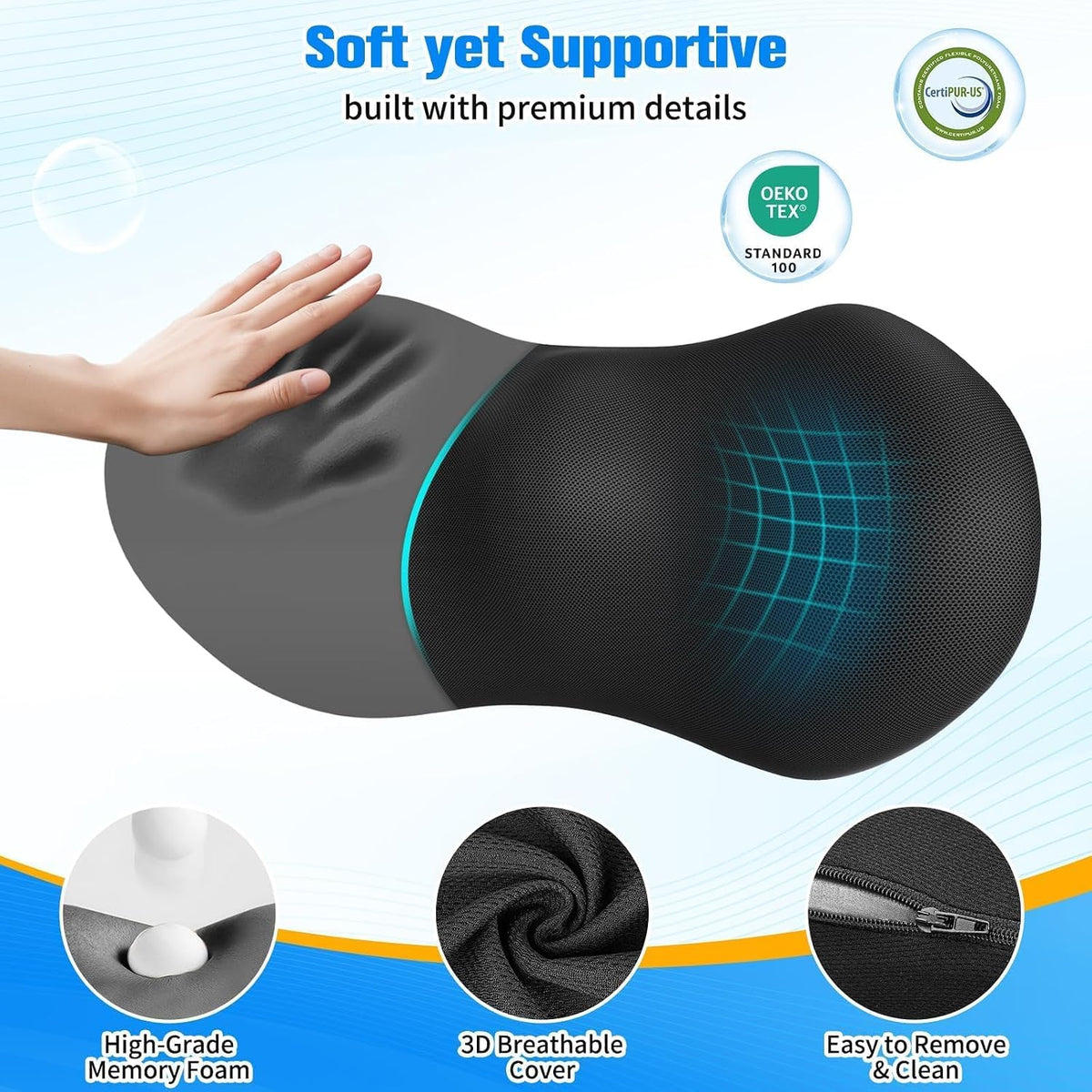 SweetSlubr Lumbar Support Pillow for Office Chair, Back Support, Black