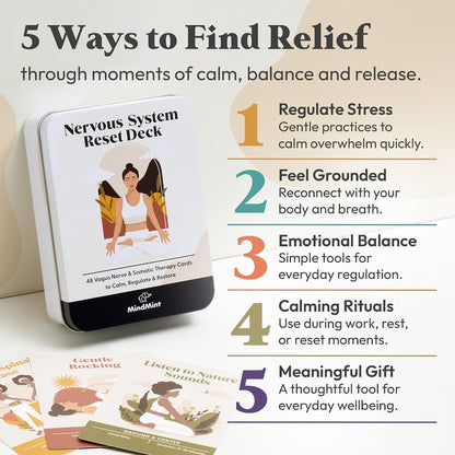 Somatic Therapy & Polyvagal Card Deck for Nervous System Reset - 48 Vagus Nerve Regulation Exercises, Breathwork, Yoga, & Mindfulness Cards - Stress Relief Therapy Tools & Coping Skills Deck