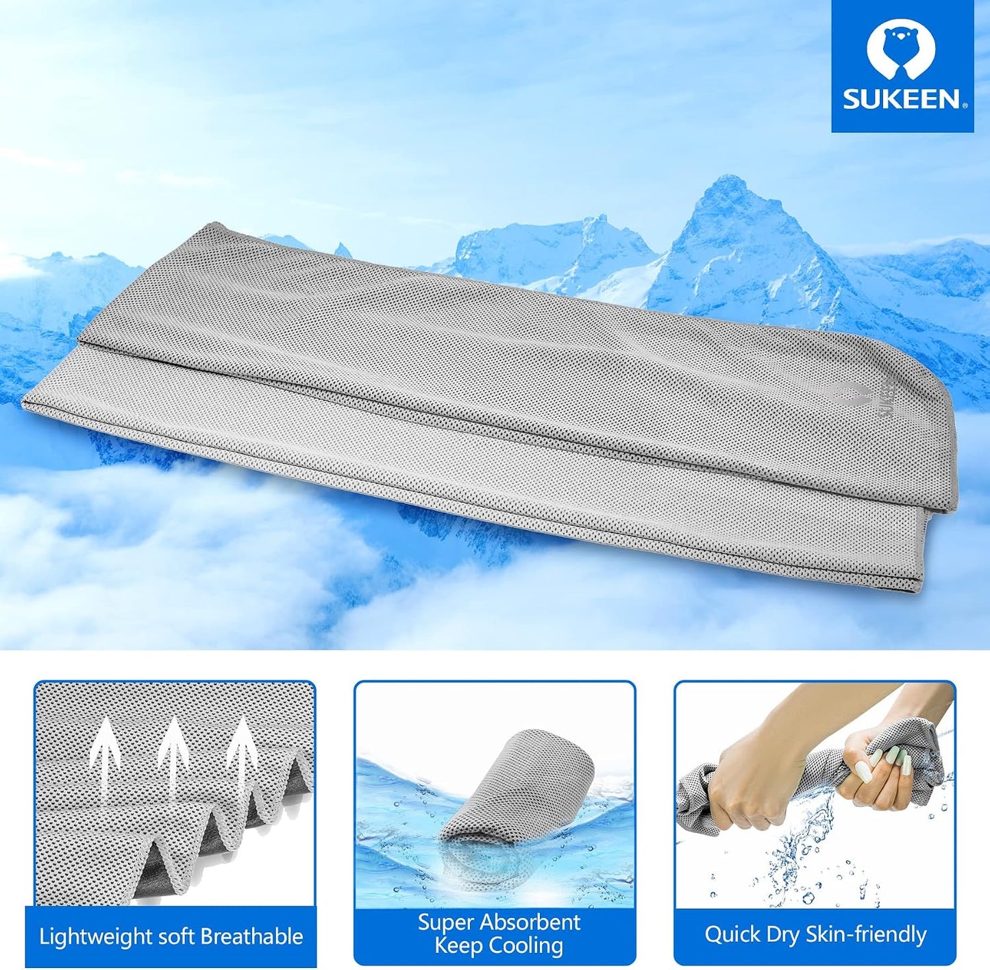 Sukeen 4 Pack Cooling Towels (40"x12") for Neck and Face Instant Cooling | Stay Cool in Hot Weather,Versatility,Soft,Breathable,Durability for Sports,Outdoor activities,Summer works in heat
