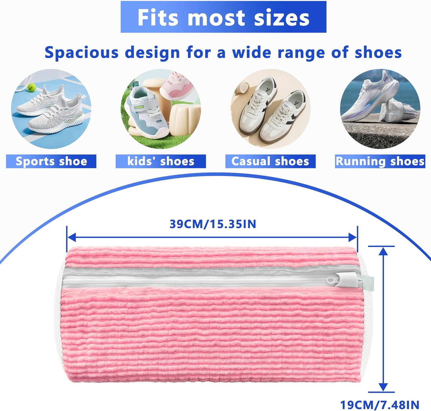 Reusable Shoe Washing Bag, 2-Pack Chenille Laundry Bag for Washer & Dryer. | Soft chenille fibers help deep clean sneakers while the hidden zipper keeps shoes secure and helps protect your washer.