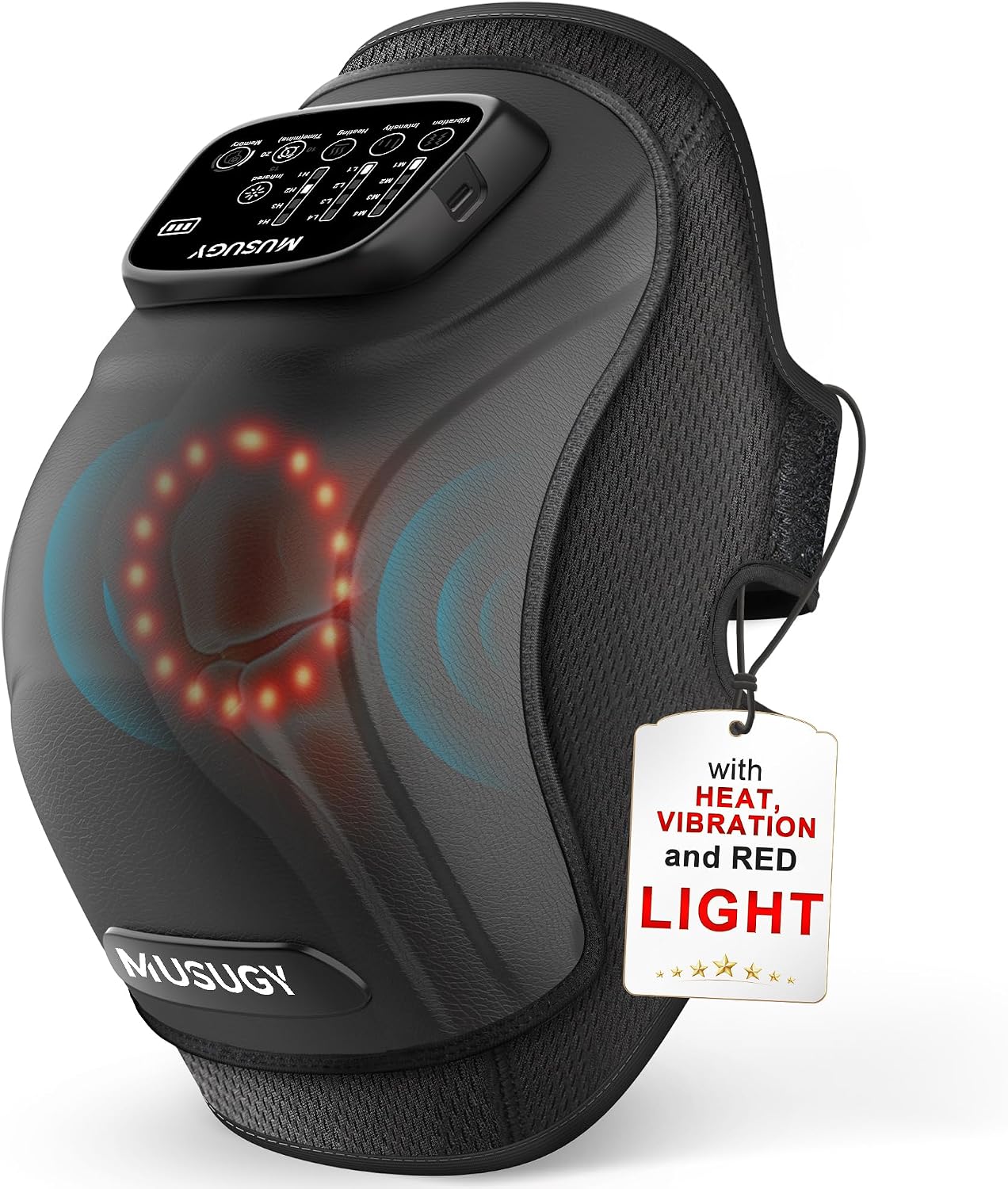 Knee Massager with Heat and Red Light Therapy : 4-in-1 Compression Massage with 14 Chambers & Vibration for Pain Relief, Cordless Home Office Use for Seniors and Active Adults, 5000mAh