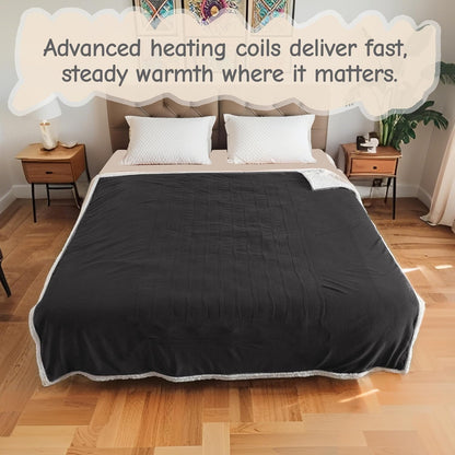 Soypipo Electric Heated Throw Blanket 50"x60", Faux Fur Plush with 4 Heat Settings & 2/4/8/10H Auto Shut-Off, Overheat Protection, Machine Washable, for Office & Chair, Dark Grey