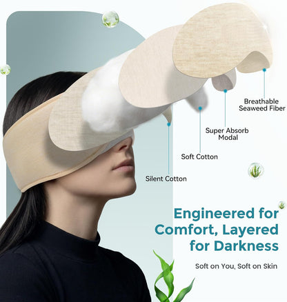 LC-dolida Sleep Masks with Bluetooth Headphones, Soft Seaweed Fiber Cotton Bluetooth Sleep Mask, Total Blackout Fully Wrapped Sleep Mask for Side Sleepers, Travel Meditation Gift, Green