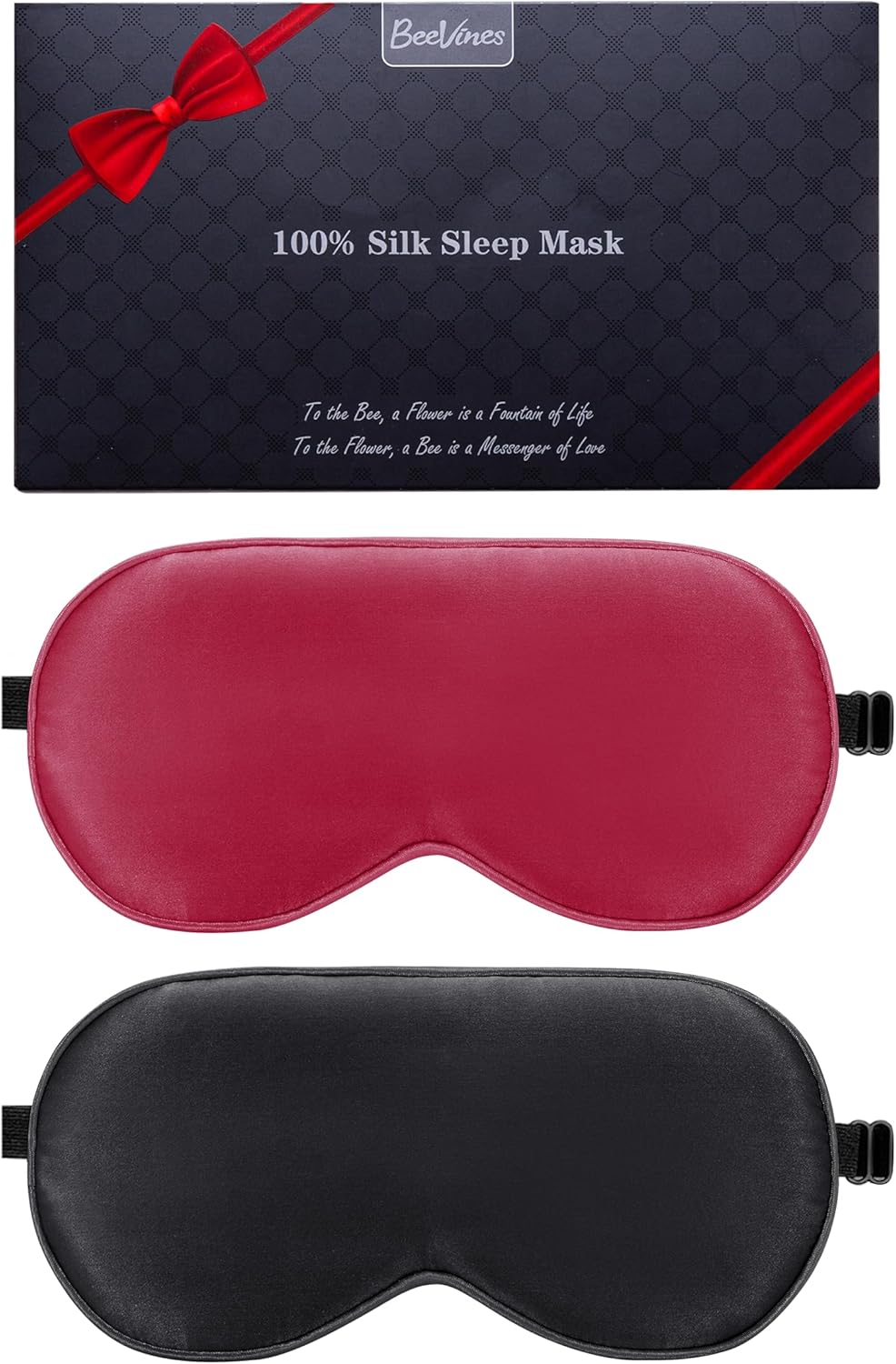 BeeVines 100% Mulberry Silk Sleep Mask, Light Blocking Eye Masks (2 Packs)