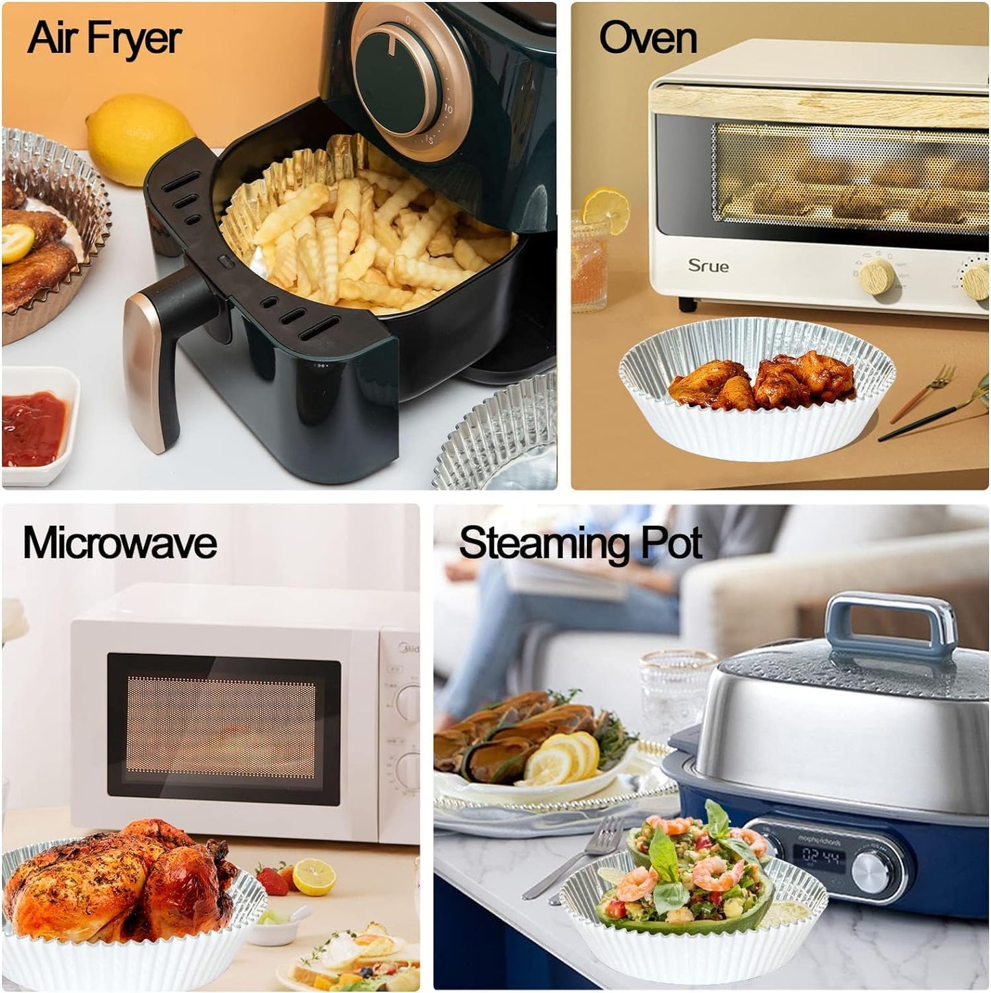 Air Fryer Liners, 100Pcs Aluminum Foil Air Fryer Disposable Paper Liner | 6.3” Square Non-stick Sheets, Food Grade Aluminum Foil for Baking, Frying, Grilling, Roasting Microwave