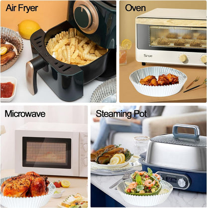 Air Fryer Liners, 100Pcs Aluminum Foil Air Fryer Disposable Paper Liner | 6.3” Square Non-stick Sheets, Food Grade Aluminum Foil for Baking, Frying, Grilling, Roasting Microwave