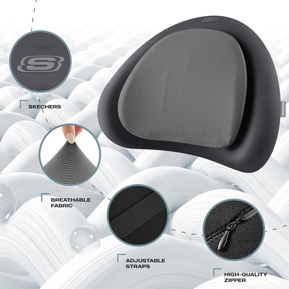 Skechers Lumbar Pillow Premium Memory Foam,Double-Layer-Office Chair Cushion for Tailbone Pain Relief,Butt Pillow for Office Chair,Car seat Cushion,Long Sitting Office Workers,and Car Drivers,Black