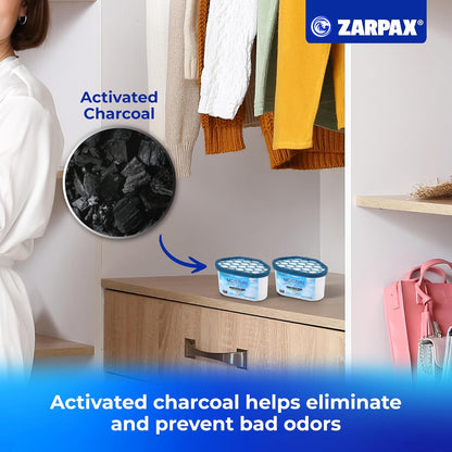 ZARPAX Moisture Absorber Activated Charcoal 10.5 oz/300g | Removes Moisture, Damp, Humidity & Odors | Odor Absorber | Moisture Trap for Bathroom, Closet, Kitchen & Small Spaces | Set of 4