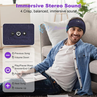 Sleeping Headphones Headband with Adjustable Hook and Loop, Bluetooth Headband Headphones for Sleeping Workout Running Yoga Gift - Unisex Purple