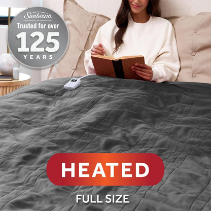 Sunbeam Royal Posh Dove Grey Heated Personal Throw / Blanket, Cozy-Warm, Adjustable Heat Settings