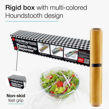 Chicwrap Veggies Refillable Plastic Wrap Dispenser - Includes One 12" x 250' Roll of Professional Grade Plastic Wrap - BPA Free and Kosher Certified - Reusable Dispenser w/Slide Cutter | Reusable Plastic Wrap Dispenser with Four Non-Slip Rubber Feet and