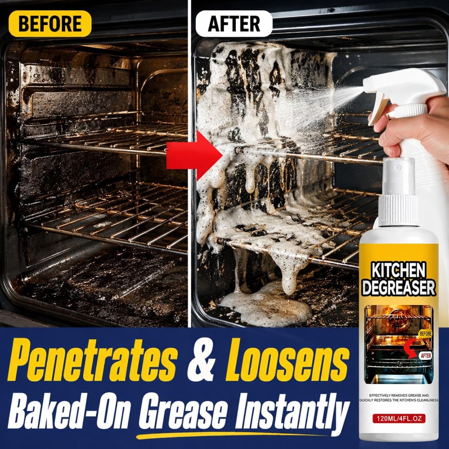 2PCS Barbecue Heavy Duty Degreaser Spray for Grill & Oven | Fast-acting grill cleaning spray, removes baked-on grease, for grills, air fryers, ovens, kitchen & patio, outdoor use