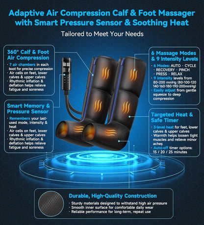 Calf & Leg Air Compression Massager with Heat for Circulation, Charcoal‌ Black