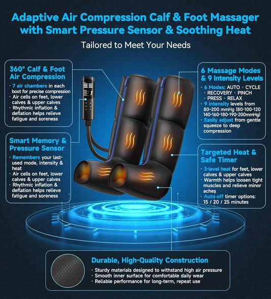 Calf & Leg Air Compression Massager with Heat for Circulation, Charcoal‌ Black