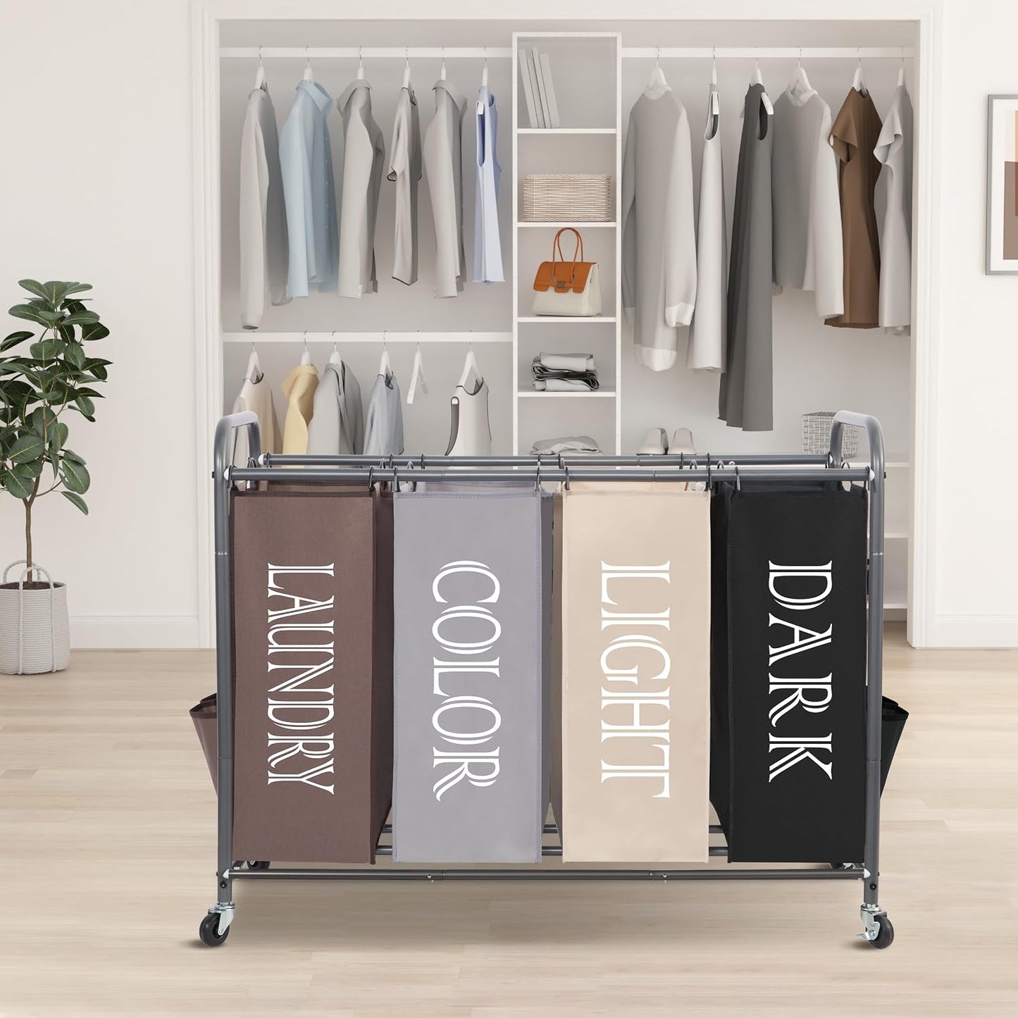 STORAGE MANIAC 3 Section Laundry Sorter, 35.6 Gal (135 L) Laundry Hamper Cart with Heavy Duty Rolling Lockable Wheels and Removable Bags, Clothes Organizer Basket Separator Hamper, Gray