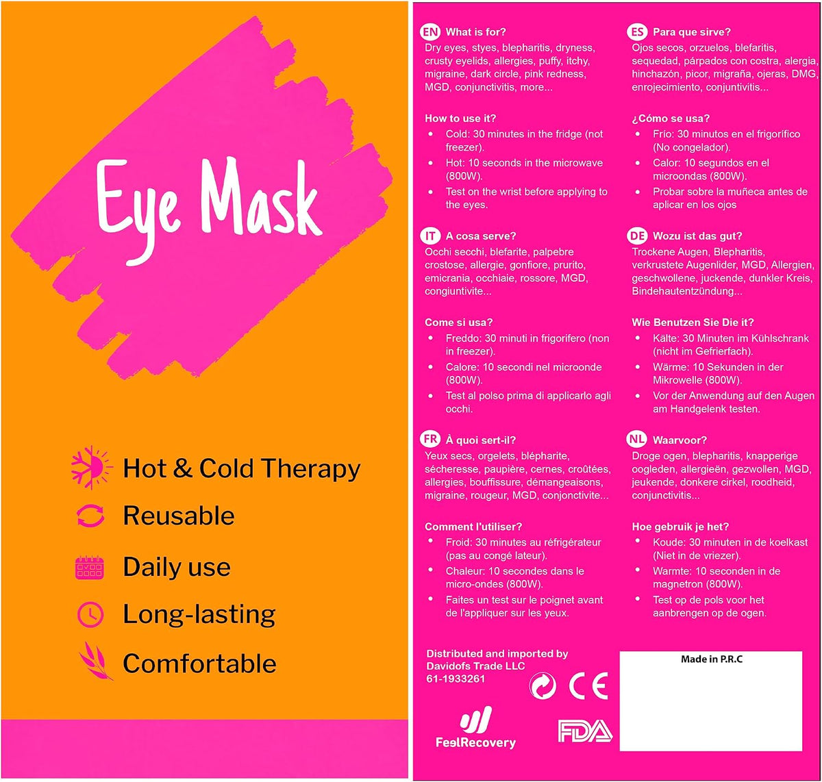 Cooling Gel Eye Mask for Puffy Eyes (8x4 in) - Reusable Cold Compress Pack for Dry Eyes, Tired Eyes, Headaches, Dark Circles - Flexible Golden Gel Beads Hot & Cold Therapy