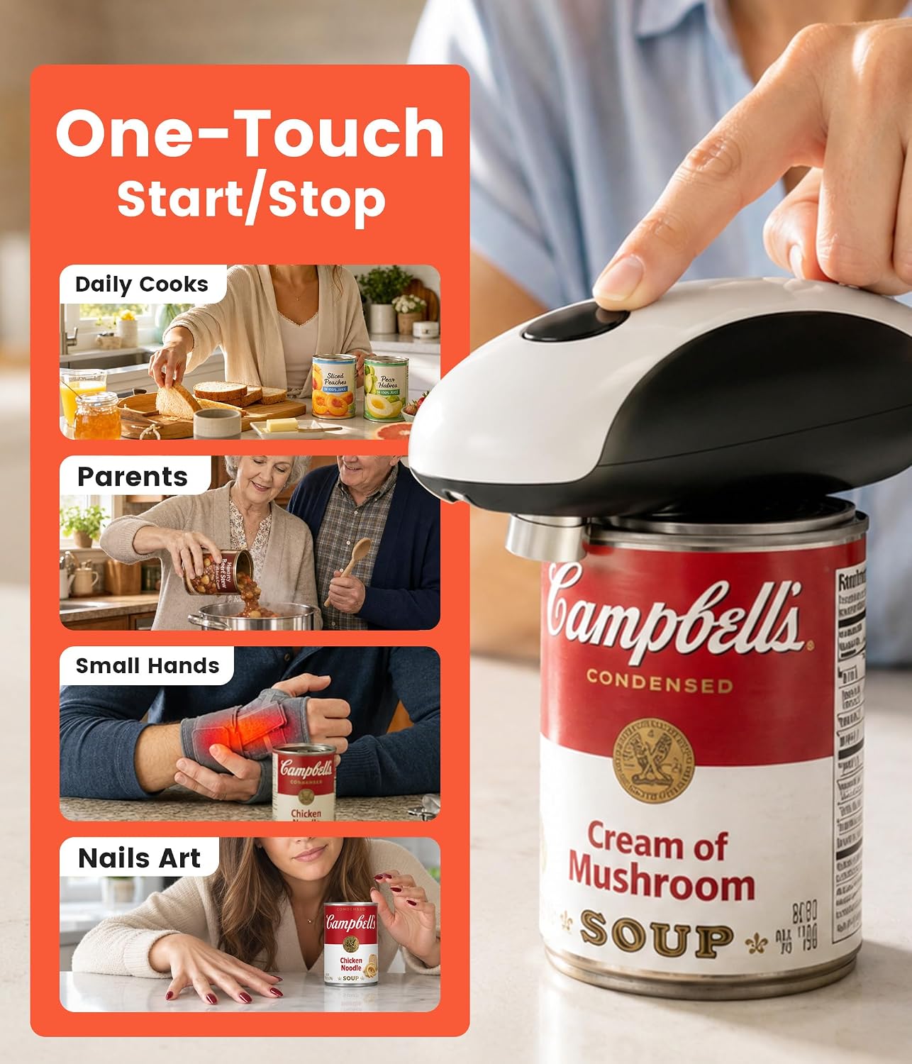 Newise Electric Can Opener, One Touch Automatic Can Openers with Smooth Edge Side Cut, Rechargeable with Magnetic Lid Remover, Hands-Free for Seniors with Arthritis, Kitchen Gadgets Fits Most Cans