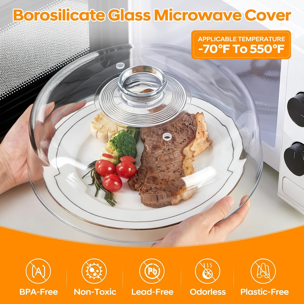 Heavy 12 Inch Glass Microwave Splatter Cover Lid for Heating Food