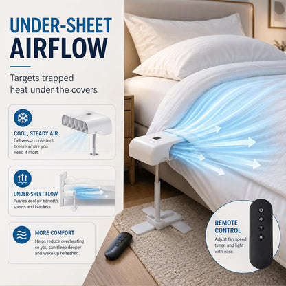 Bed Cooling Fan Under Sheets, Rechargeable Cordless Bed Fan for Hot Sleepers, Under Blanket Airflow Cooling System with Remote, 5 Quiet Speeds, Adjustable Height, USB-C Charging (1PC)