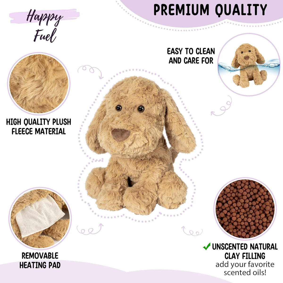 Bunny Microwavable & Weighted Stuffed Animals - 1.5 Lbs Unscented Heating Pad for Period Cramps Pain Relief and Anxiety, Cute Bunny Plush Toys Gifts for Women Girls Adults and Kids by Happy Fuel