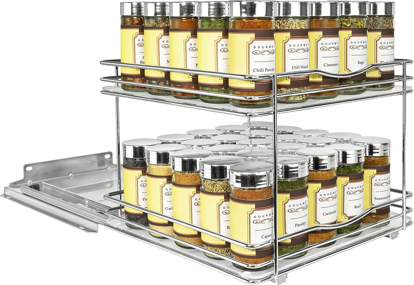 LYNK PROFESSIONAL® Pull Out Spice Organization for Cabinets - 4-3/8 inch Wide – Spice Rack for Inside Cabinets, Slide Out Spice Rack Organizer for cabinet – Pull Out Spice Rack, Sliding 2 Tier Chrome