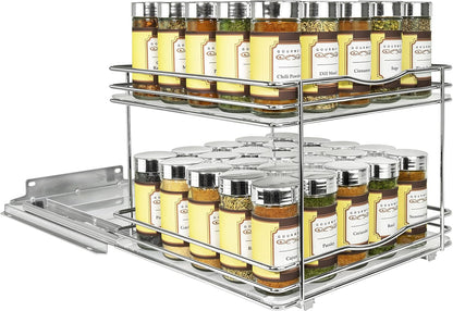 LYNK PROFESSIONAL® Pull Out Spice Organization for Cabinets - 4-3/8 inch Wide – Spice Rack for Inside Cabinets, Slide Out Spice Rack Organizer for cabinet – Pull Out Spice Rack, Sliding 2 Tier Chrome