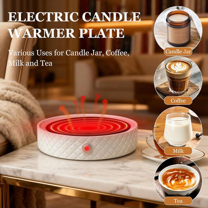 Candle Warmer Plate with Timer, Auto Shut Off Ceramic Electric Large Candle Wax Melt Warmer for Jar Candles, Mug Warmer for Coffee Cup Beverage Milk Tea for Home Office(White)