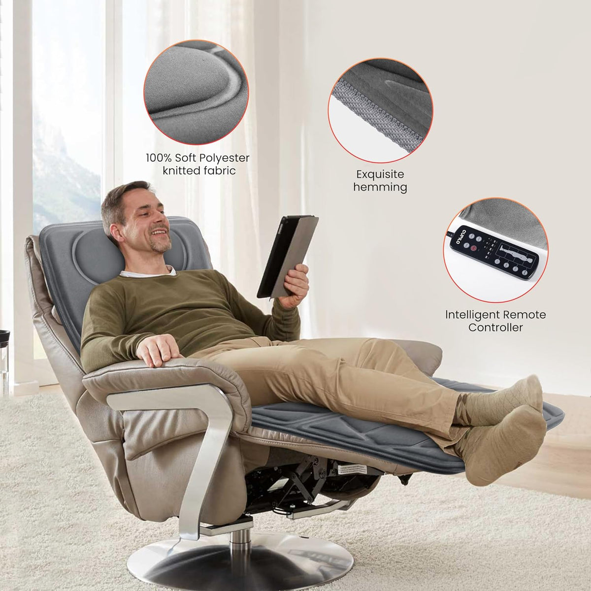 CuPiLo Heated Massage Mat for Bed, Back Massager with Heat & Vibration