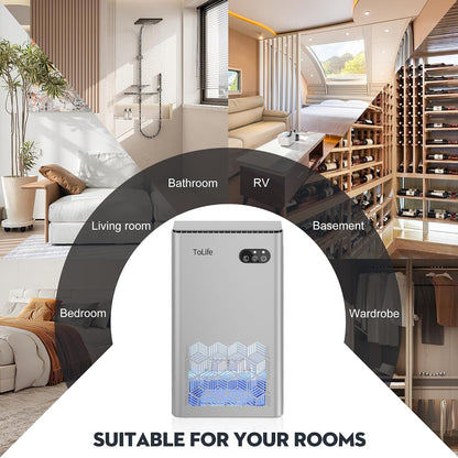 ToLife Dehumidifier for Home, 1000 sq.ft Dehumidifiers for Bedroom Bathroom Basement with 95 OZ Water Tank, Auto Shut Off 7 Colors LED Light, White Black