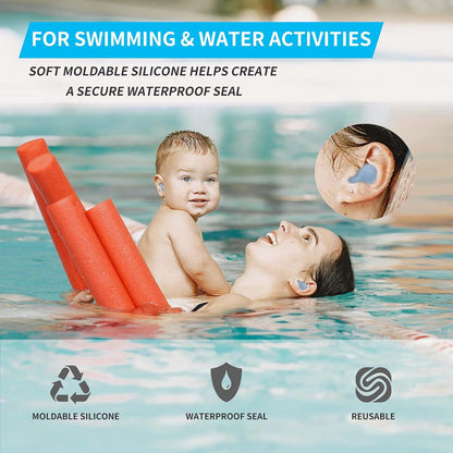 LYSIAN Moldable Silicone Ear Plugs for Sleep and Swim, 5 Pairs, Blue