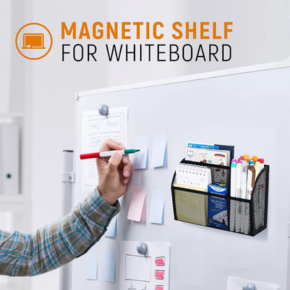 3-Grid Magnetic Pencil Holder, Strong Magnet Locker Organizer, Black | Mesh Magnetic Shelf, Marker Holder Perfect for Whiteboard, Refrigerator and Locker Accessories