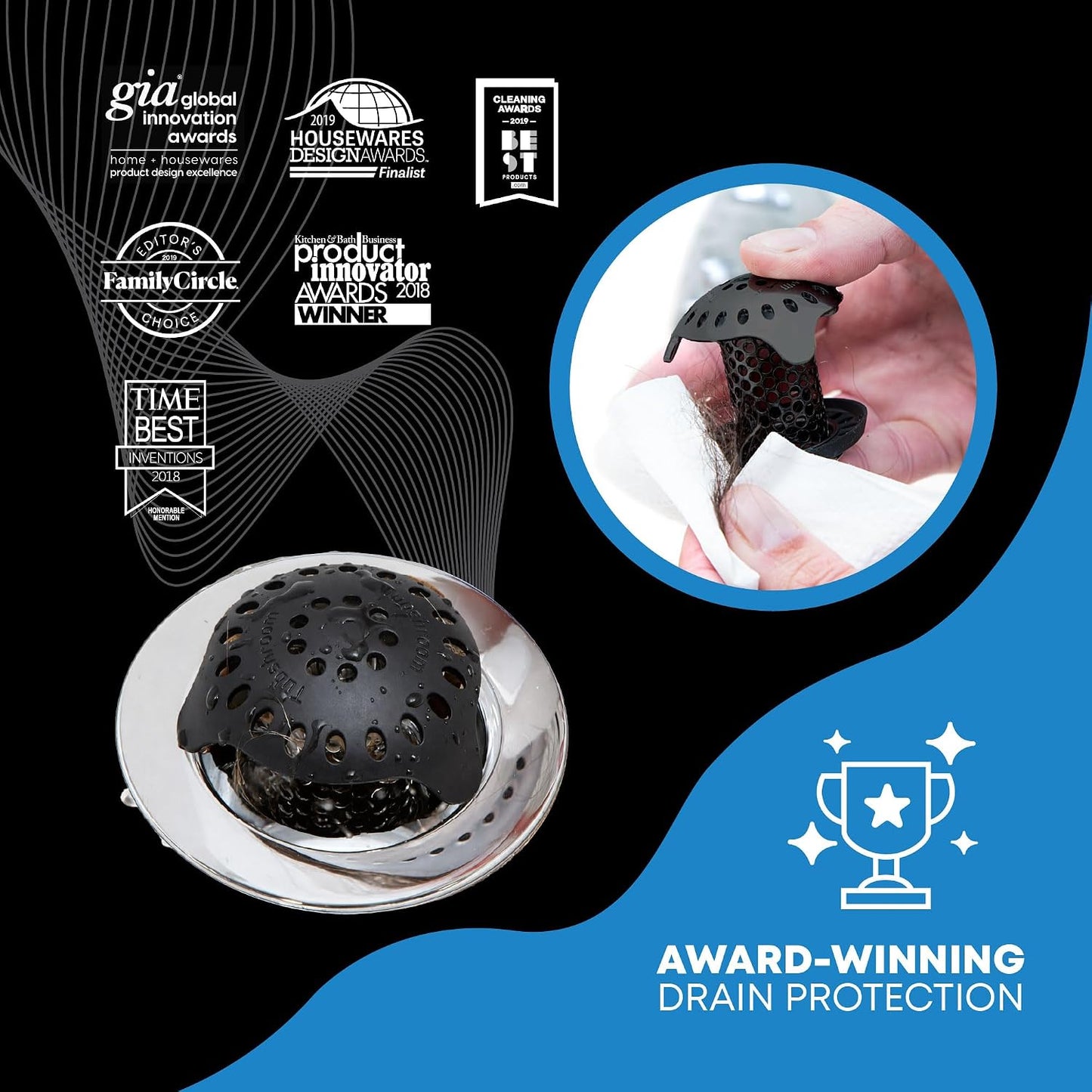 TubShroom Ultra Revolutionary Bath Tub Drain Protector Hair Catcher/Strainer/Snare, Stainless Steel, Stainless Combo