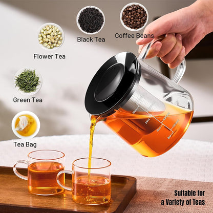 PARACITY Glass Teapot Stovetop 22 OZ/650ml, Tea pot with Removable 18/8 Stainless Steel Infuser, Borosilicate Clear Tea Kettle, Teapot Blooming and Loose Leaf Tea Maker Tea Brewer for Camping, Travel | Clear small tea kettle with infuser and tea pot with