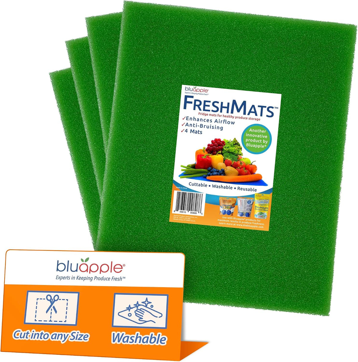 Bluapple FreshMats Fridge Bin Liners, Green, 12x15, Set of 4 Mats