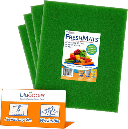 Bluapple FreshMats Fridge Bin Liners, Green, 12x15, Set of 4 Mats