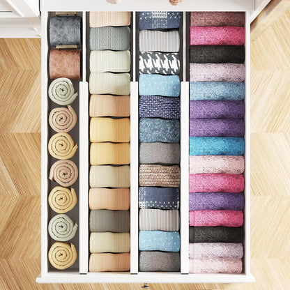 SpaceAid Bamboo Dresser Drawer Dividers 6 Pack, 4.65“ High Adjustable 12.5“-17” Drawer Organizers, Expandable Organization for Clothing, Clothes, Dressers, Natural