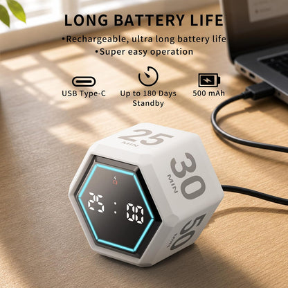 Visual Cube Timer with Visual Countdown, 5 & 25 Min Presets | 6 preset times (25, 5, 3, 10, 30 & 50 min), silent, vibration and sound alerts for study, work and classroom use