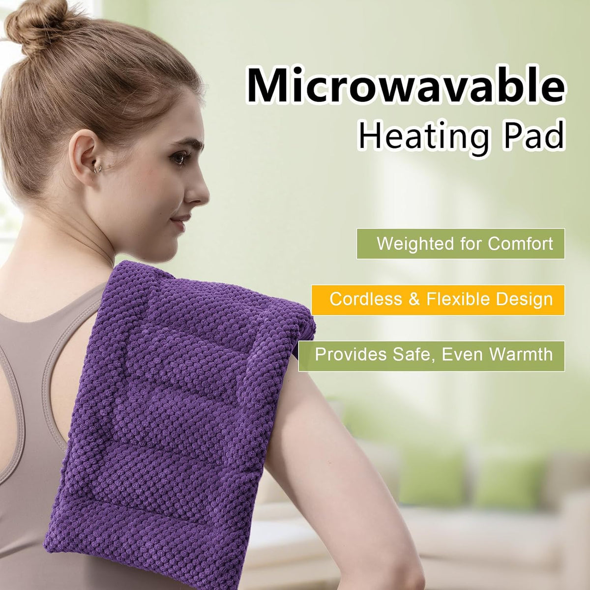 Weighted Microwave Heating Pad (1.8 LBS), 16x7 Inch Microwavable HotPack for Muscle Pain Relief Soothes Aches in Shoulders, Lower Back & Abdomen, Moist Heat Therapy Reusable