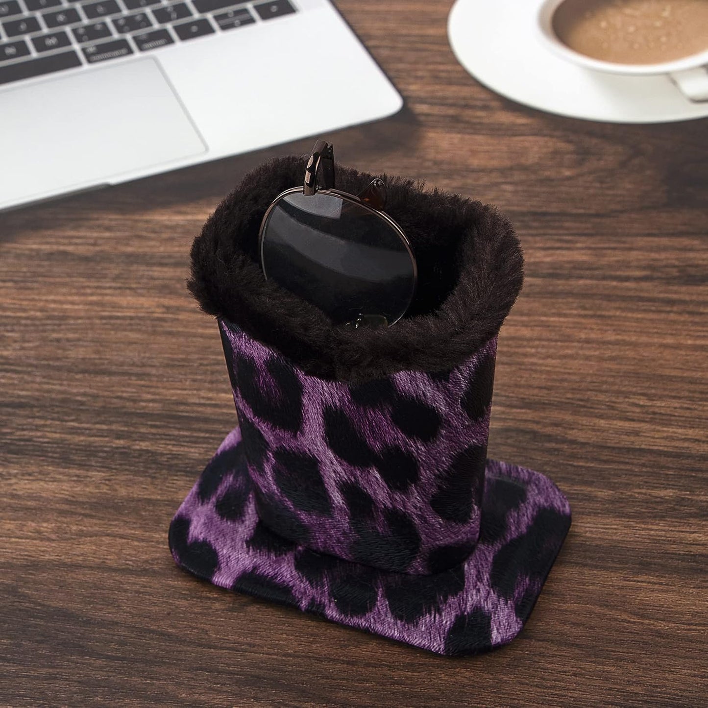 Plush Lined Eyeglasses Holder, PU Leather Glasses Stand Case