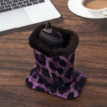 Plush Lined Eyeglasses Holder, PU Leather Glasses Stand Case